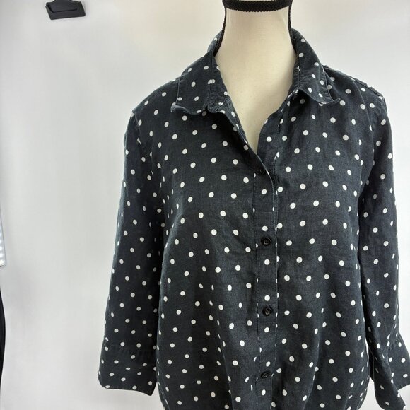 Chico's Women's Black Polka Dot Button Front Linen Top Size XL - Picture 2 of 6